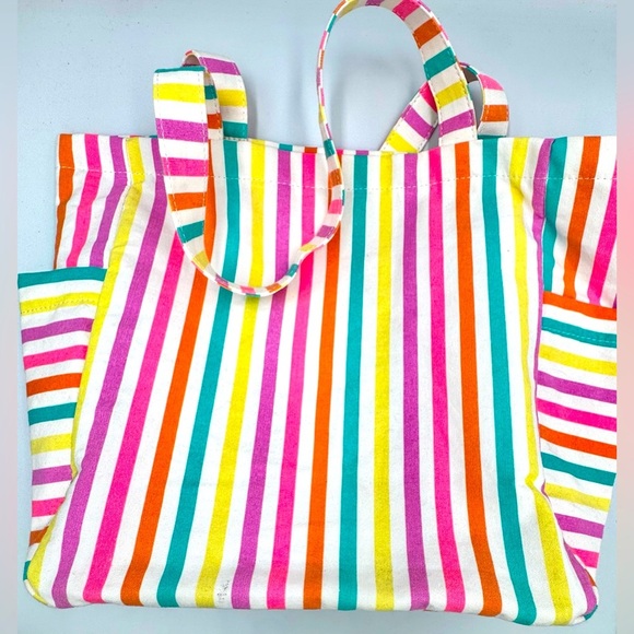 Cat and Jack Colorful Striped Canvas Tote Bag With Side Pockets - Picture 4 of 7